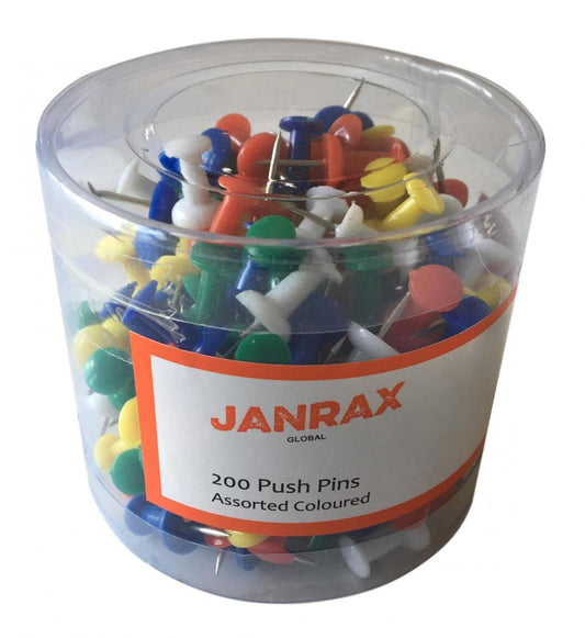 Pack of 200 Assorted Coloured Push Pins in Tub