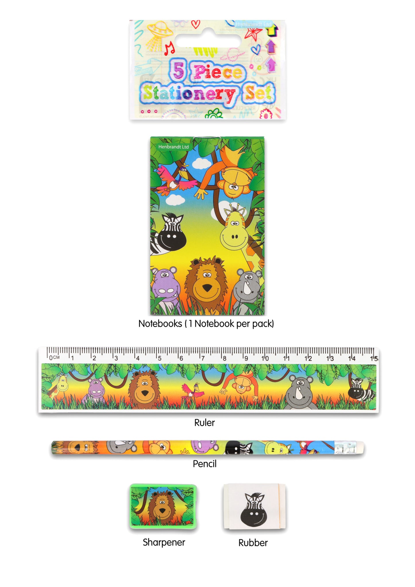 5 Pieces Jungle Stationery Set