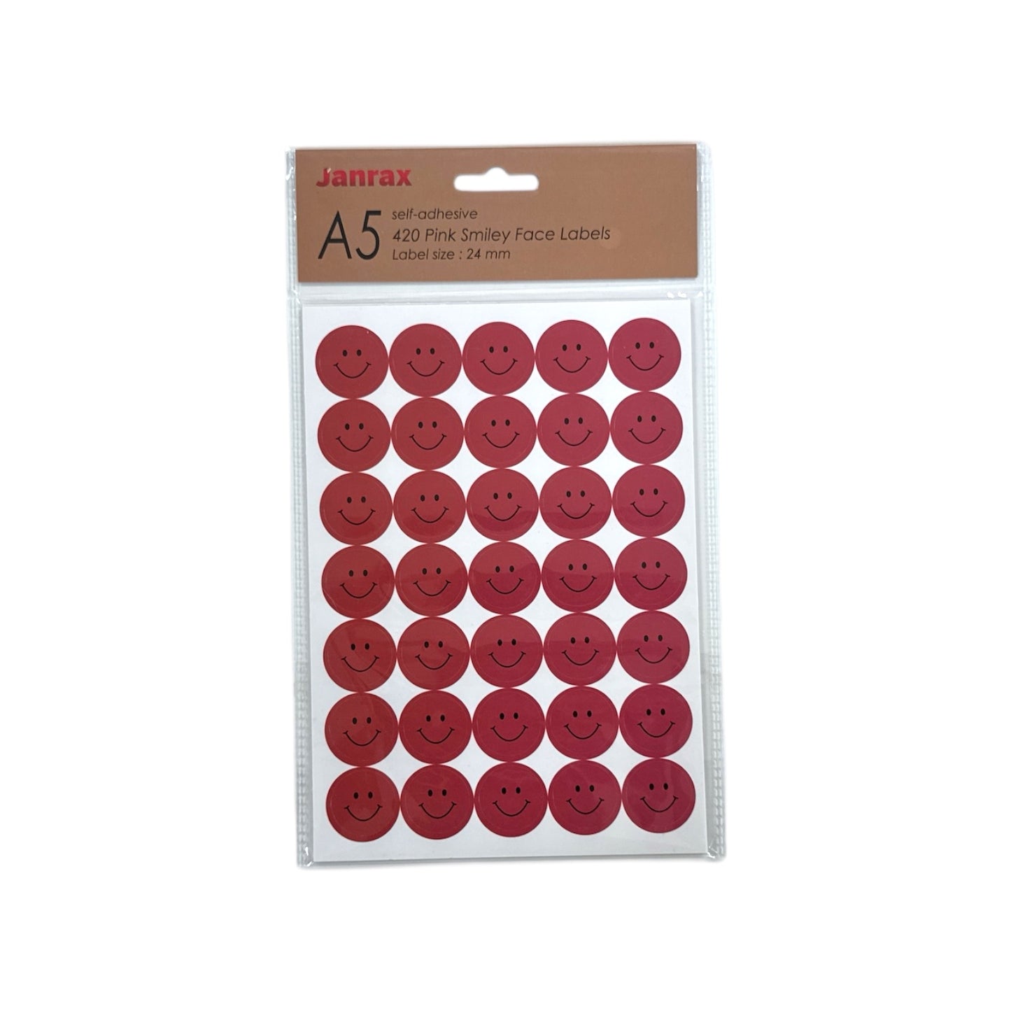 Pack of 2520 Dark Pink Smile Face 24mm Self-Adhesive Labels