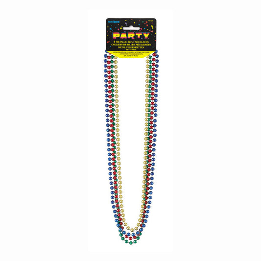 Pack of 4 32" Assorted Colours Metallic Bead Necklaces