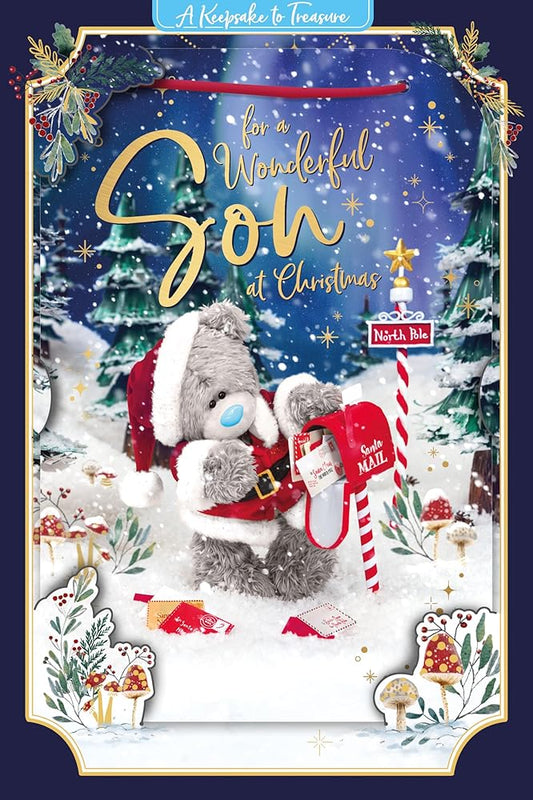 Bear And Xmas Mailbox Son 3D Christmas Keepsake Card