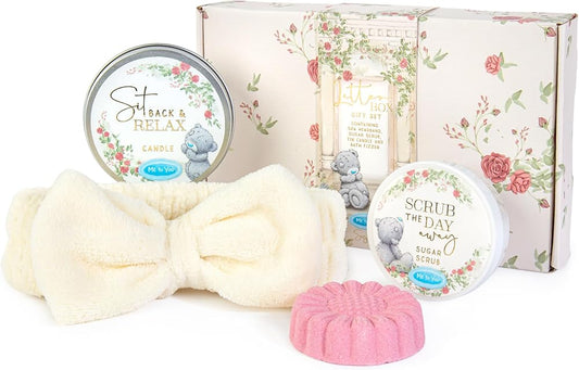 Me to You Letterbox Gift Set For Relaxation Includes Candle, Bath Fizzer, Spa Headband And Sugar Scrub Signature Collection