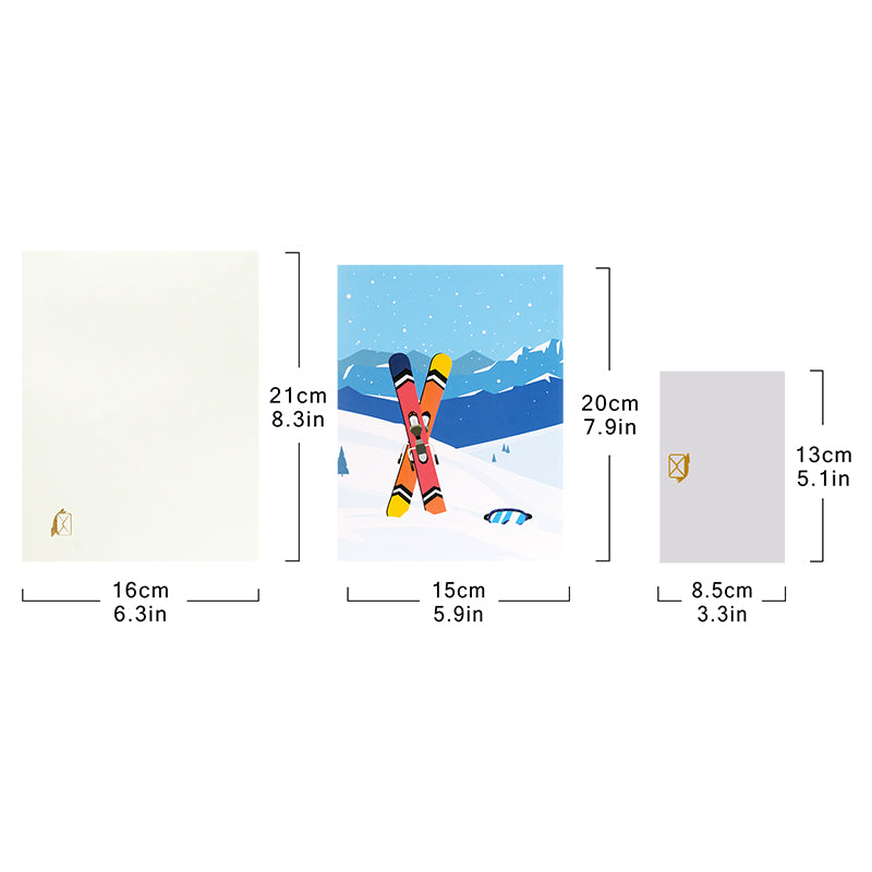 Frozen Fun Ski & Snowboard 3D Pop Up Greeting Card - Holiday Sport Christmas Birthday 