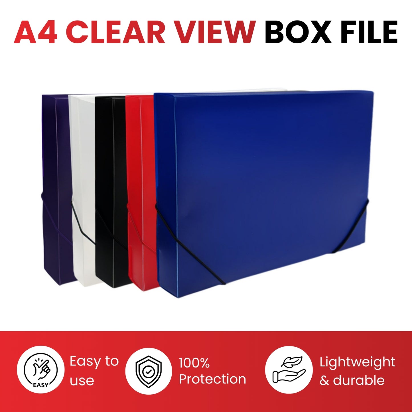Pack of 60 A4 Clearview Black Box File with Elastic Closure