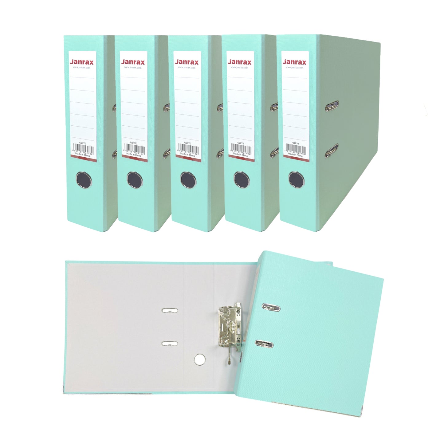 Pack of 5 A4 Pastel Green Paperbacked Lever Arch Files by Janrax