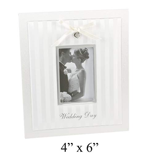 Wedding Day" Ivory/Silver Fabric Frame with Bow - 4" x 6
