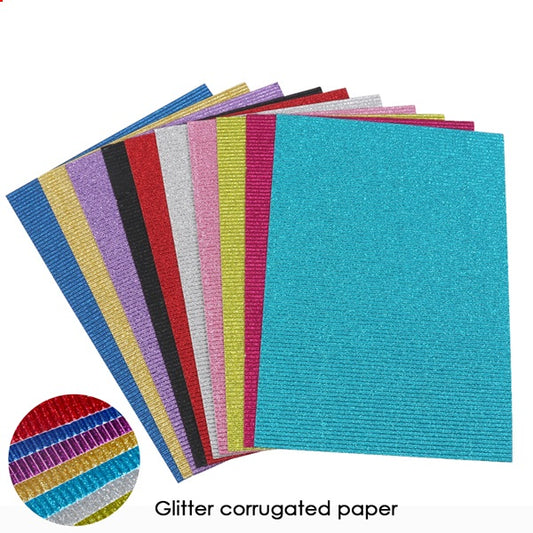 Pack of 10 Assorted Colour A4 Glitter Corrugated Craft Paper by Janrax