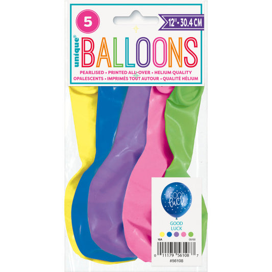 Pack of 5 Good Luck 12" Latex Balloons