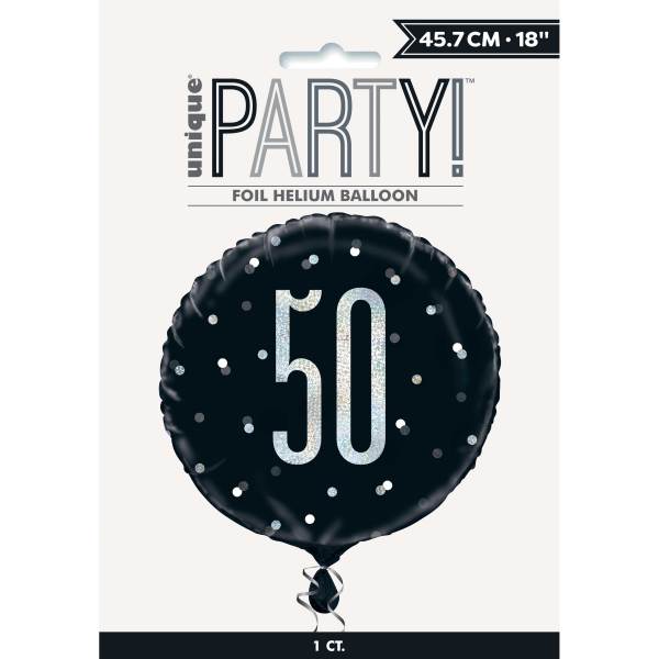 Birthday Glitz Black & Silver Number 50 Round Foil Balloon 18"