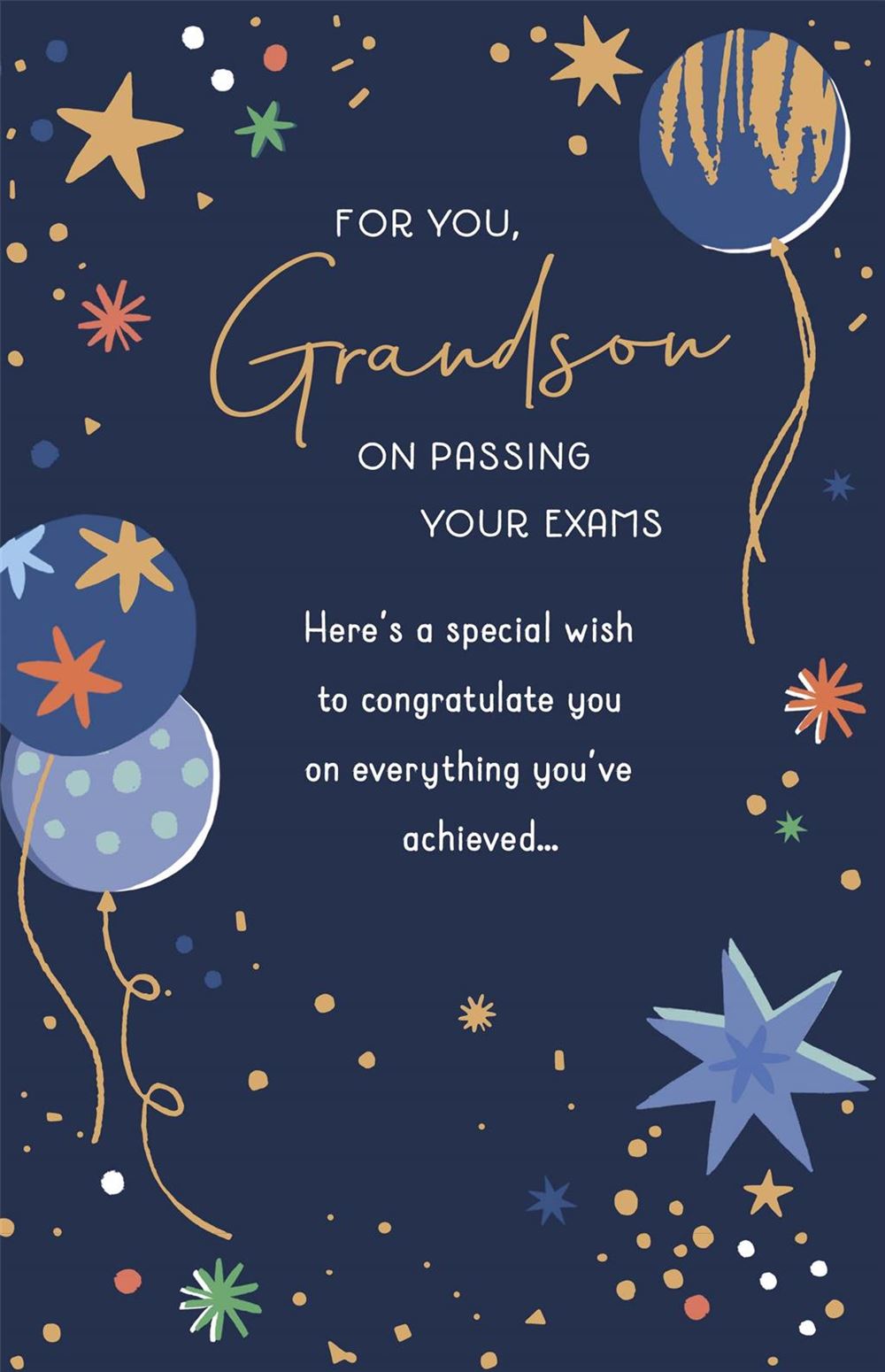 Balloons and Stars Design Grandson Congratulations Card for Passing Exams
