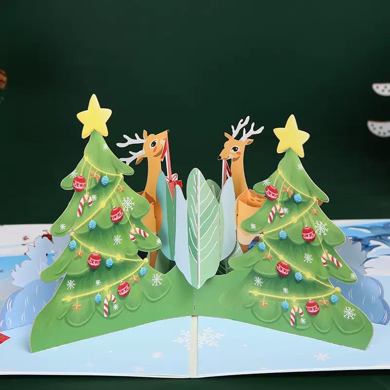 Two-Sided Reindeer Festive Scene 3D Pop Up Christmas Card