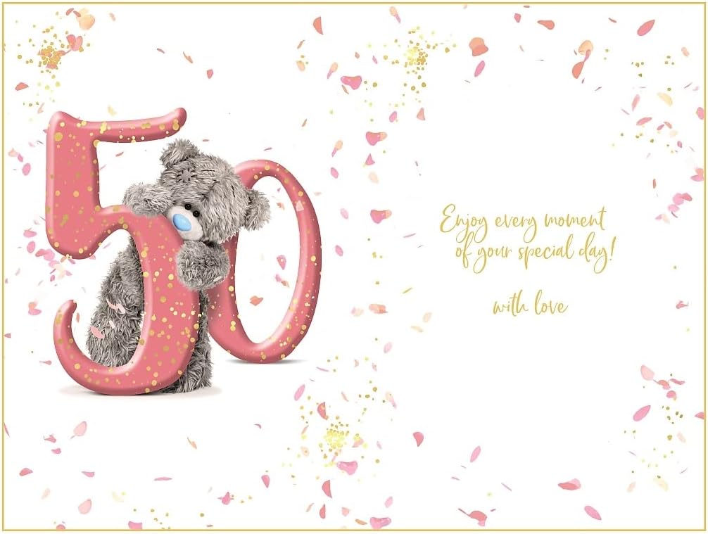 50th Birthday Card For Women - Floral Butterfly Gold Foil Design Blank Inside