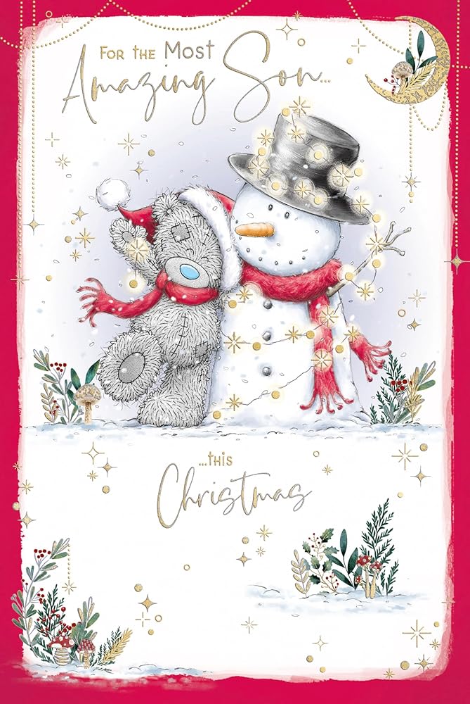 Bear And Snowman Son Christmas Card
