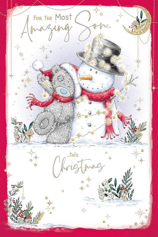 Bear And Snowman Son Christmas Card