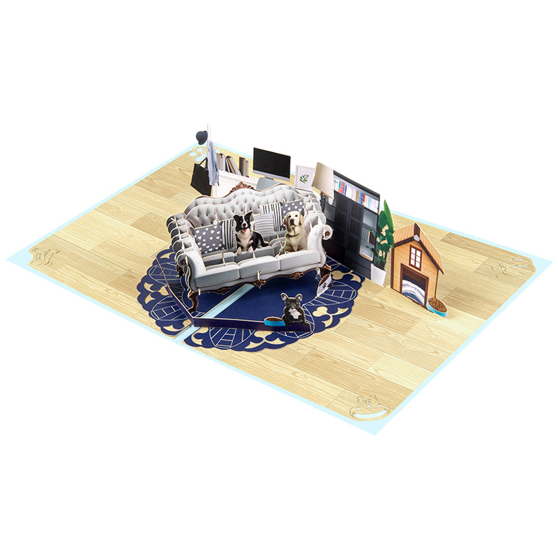 Sofa Snuggles Cozy Dog Scene 3D Pop Up Greeting Card