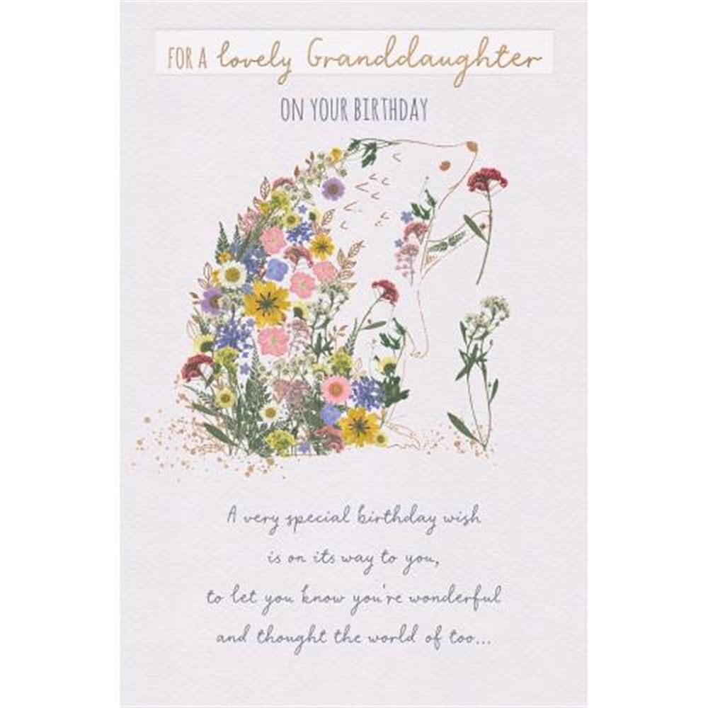 Hedgehog Holding Flower Granddaughter Birthday Card