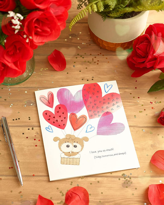 Lots of Woof with Pink Heart Balloons Valentine's Day Card