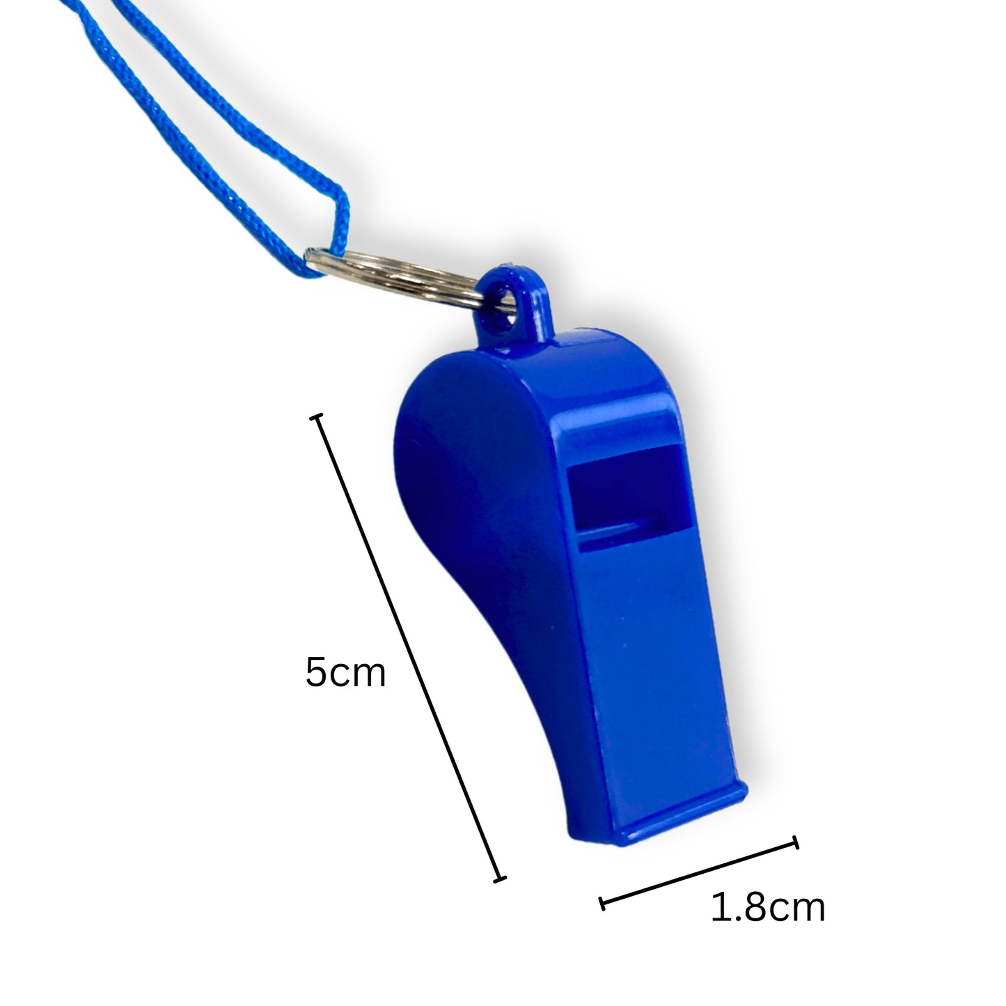 Bag of 100 Blue Plastic Whistles with Lanyard Neck Cord