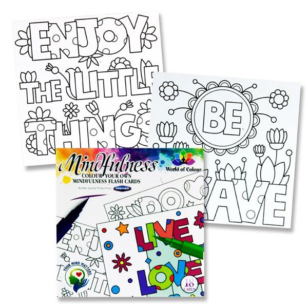 Book of 18 100x100mm Colour Your Own Mindfulness Flash Cards by World of Colour