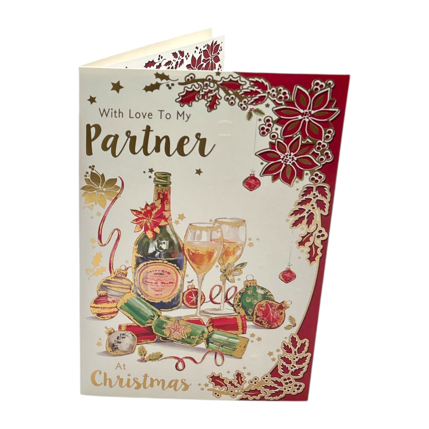With Love To My Partner Festive Champagne & Ornaments Christmas Card