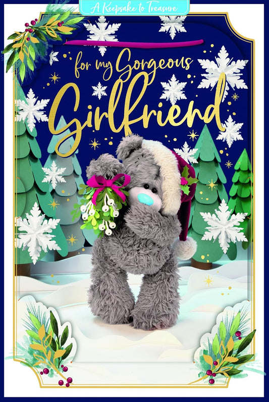 Bear Holding Mistletoe Gorgeous Girlfriend 3D Christmas Keepsake Card