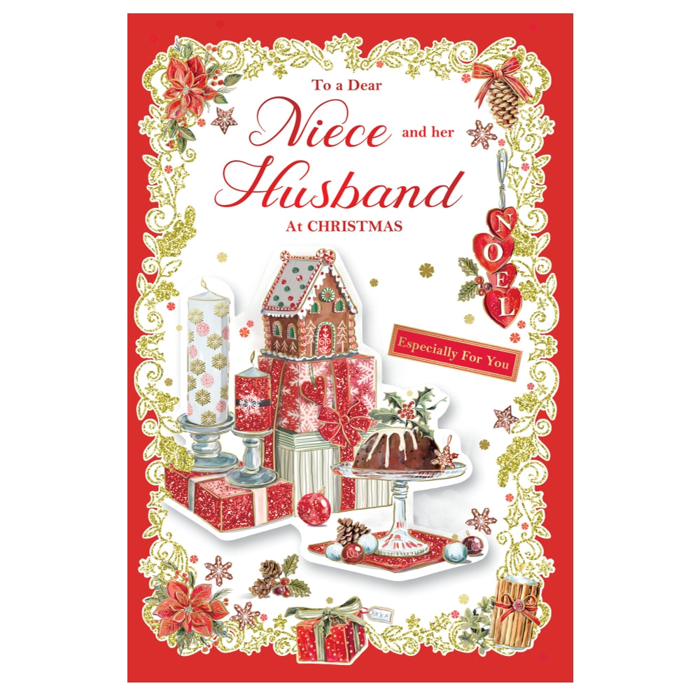 To a Dear Niece and Her Husband Gingerbread House Design Christmas Card