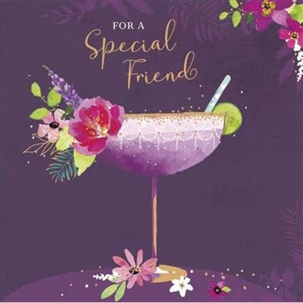 Purple Floral Cocktail Illustration Special Friend Birthday Card