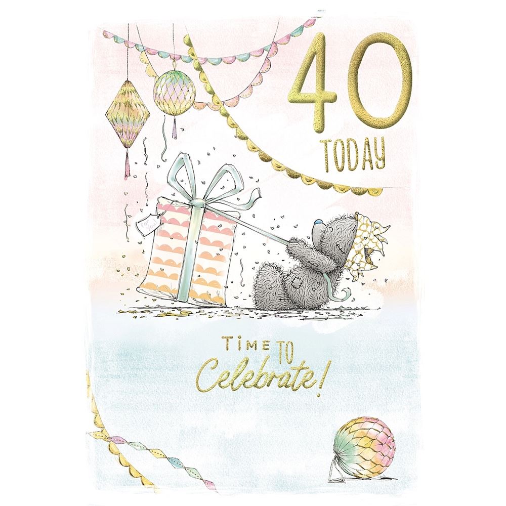 Bear Tugging Present 40th Birthday Card