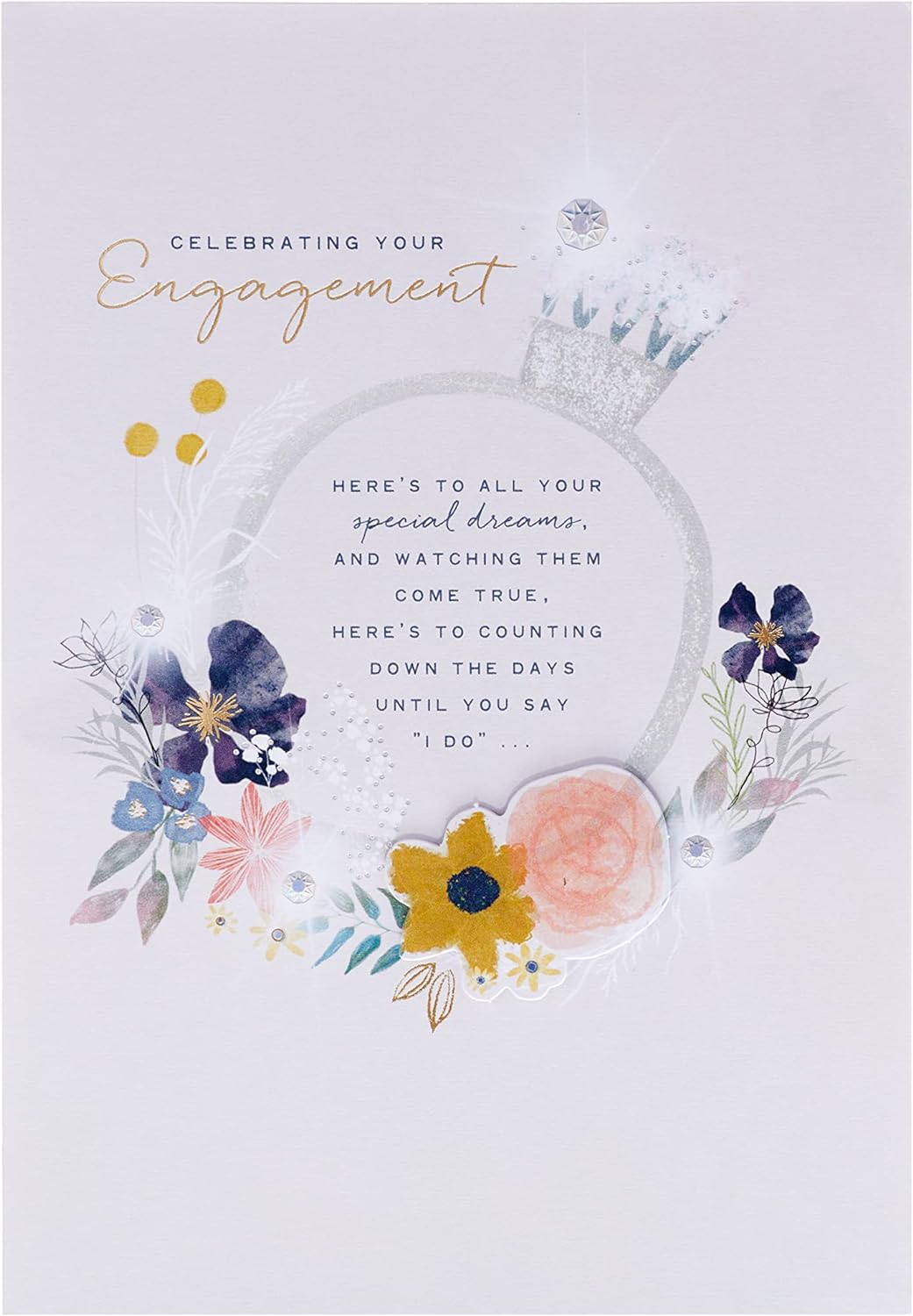 Contemporary Illustrated Embossed Floral Design Engagement Congratulations Card