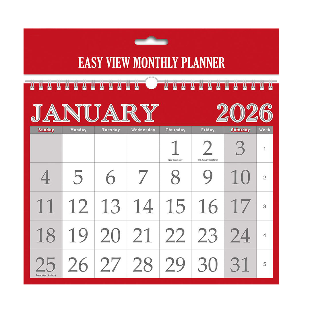 Easy View Monthly Calendar 2026 – 280mm x 220mm