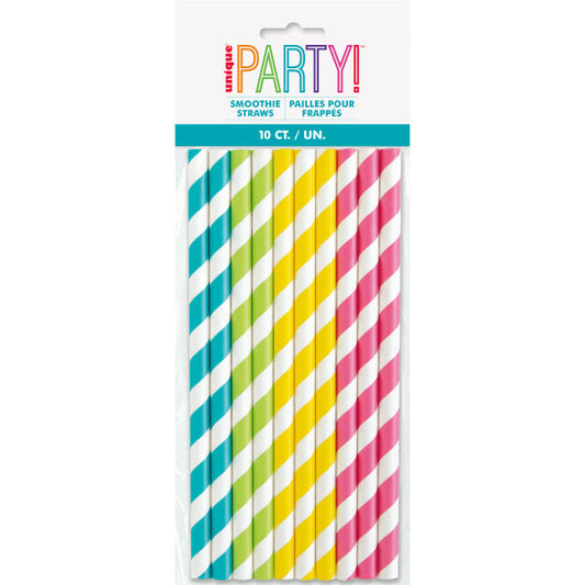 Pack of 10 Assorted Striped Paper Smoothie Straws