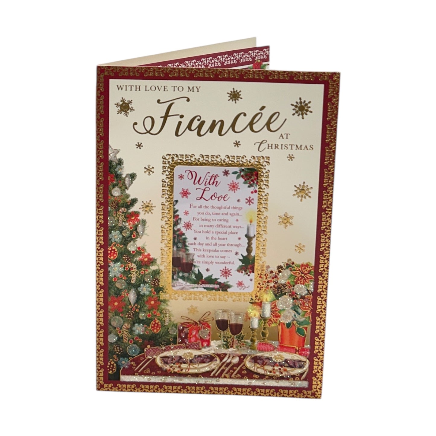 For Fiancée Floral Glitter Finished Christmas Card