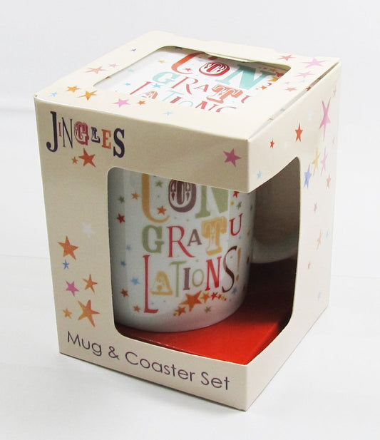 Congratulations ! Funky Gift Set Mug and Cork coaster