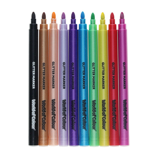Pack of 10 Washable Glitter Markers by World of Colour