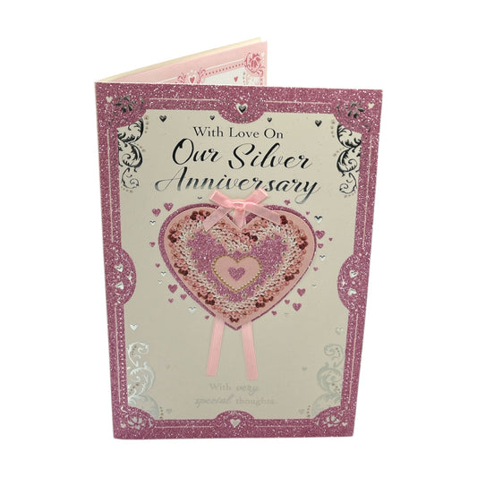 With Love On Our Silver Anniversary Pink Heart Design Card