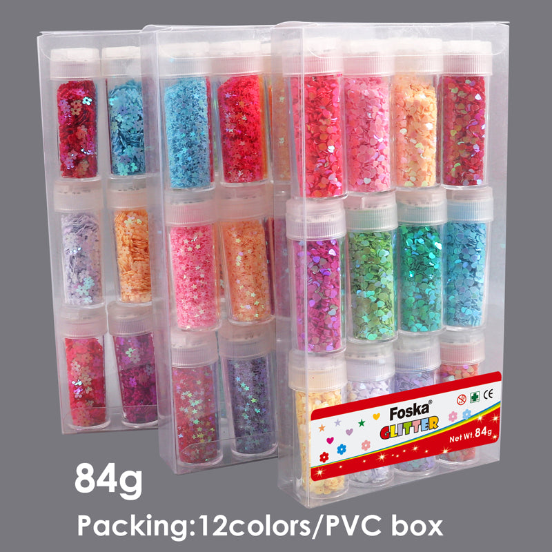 Pack of 12 Assorted Colors Cosmetic Puff Heart Shape Glitter 7g