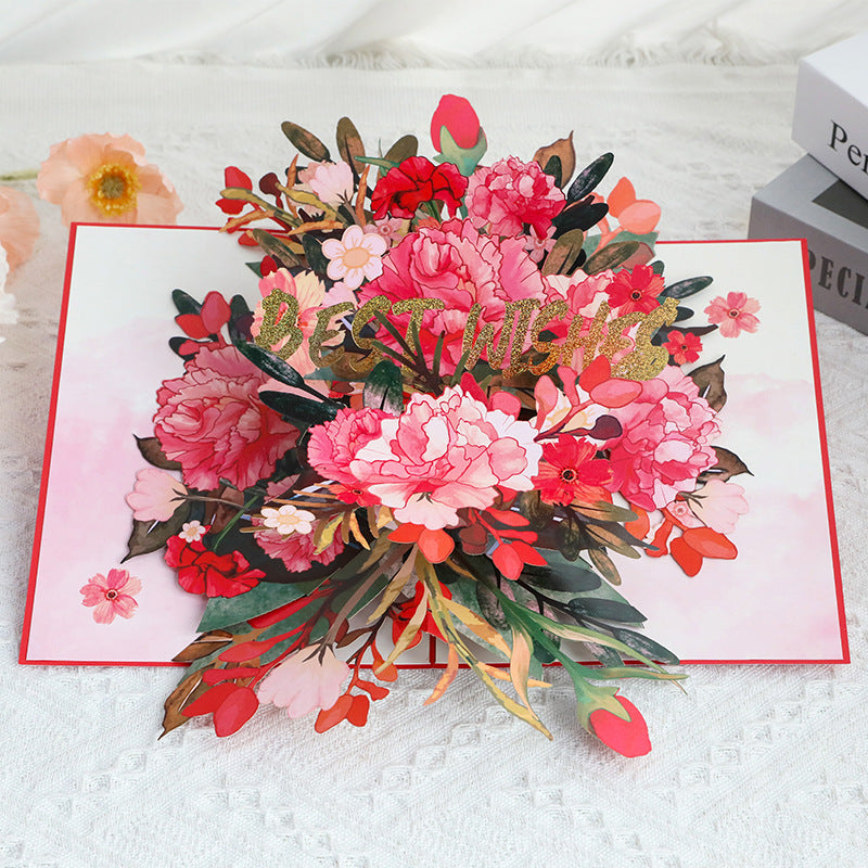 Red Carnation Delight 3D Pop Up Greeting Card