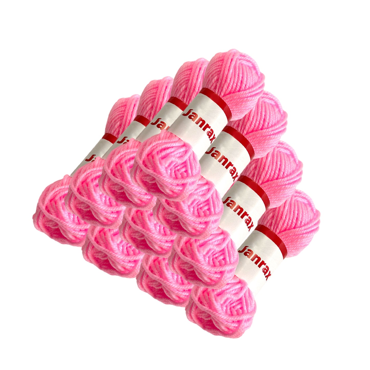 Pack of 20 Pink Acrylic Yarn Rolls – 10g each, 4 Strand 8 Ply Knitting Wool