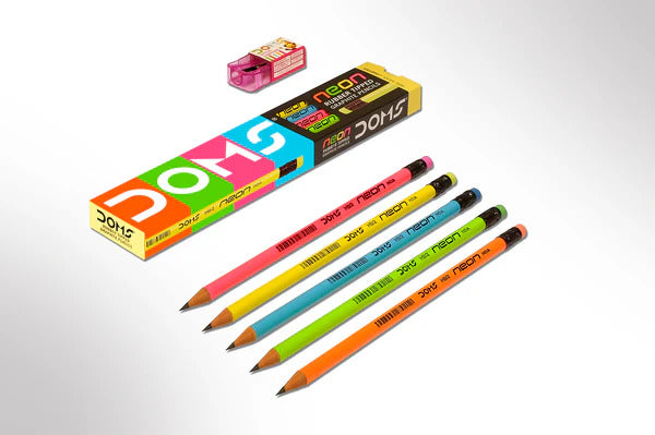 Pack of 12 Neon Rubber Tipped Graphite Pencils With Sharpener