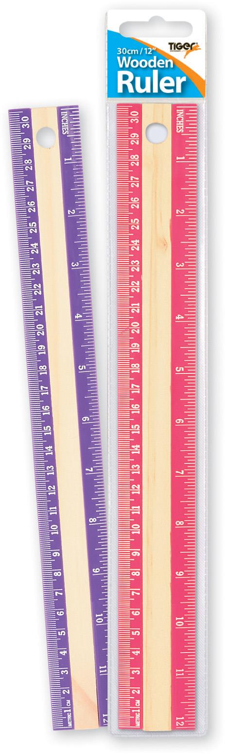 30cm Assorted Colours Wooden Ruler 