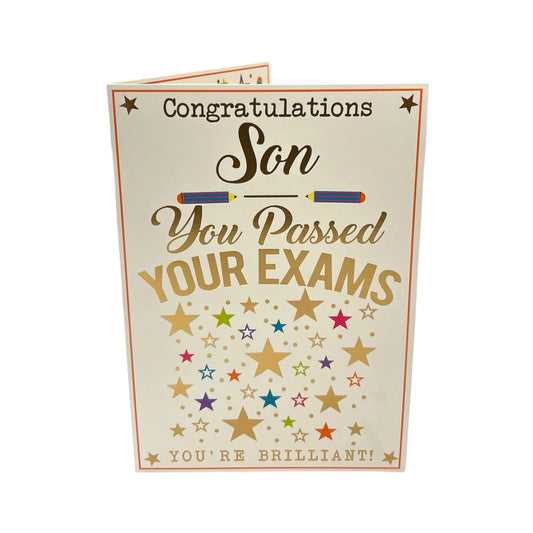 To Son You Passed Your Exam Stars Design Congratulations Card