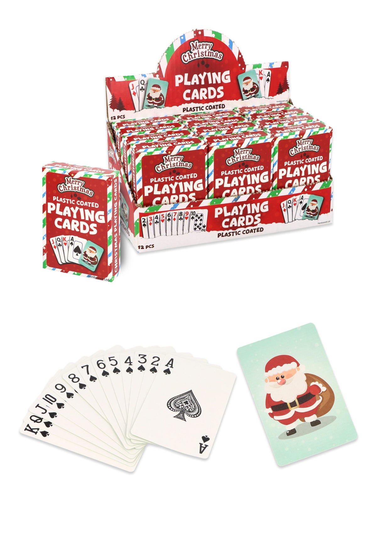 Pack of 12 Plastic Coated Christmas Playing Cards (9cm x 6cm) - Family Game Nights, Parties & Xmas Stocking Fillers