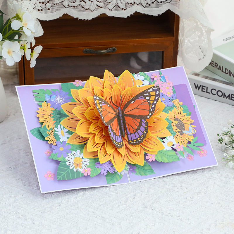 Butterfly on Sunflower 3D Pop Up Greeting Card - Mother's Day Birthday Anniversary