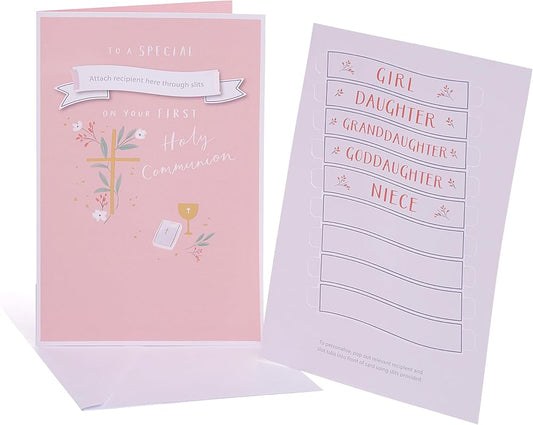 Pink Multicaption Design Communion Congratulations Card