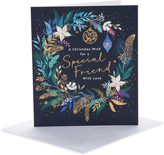 Large Floral Wreath Design Special Friend Christmas Card