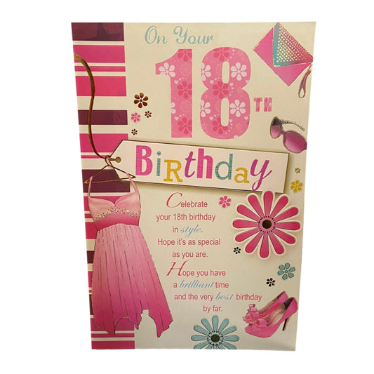 Lovely Verse With Beautiful Pink Dress 18th Birthday Card