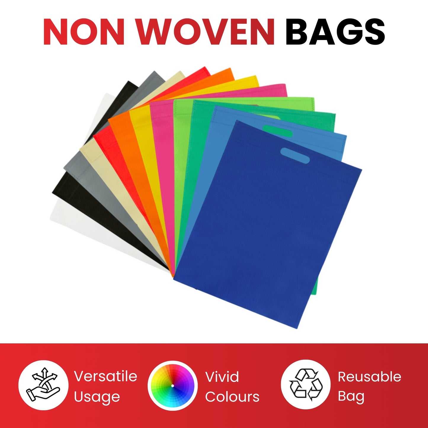 Pack of 50 Red Coloured 30x25cm Non-Woven Patch Handle Bags