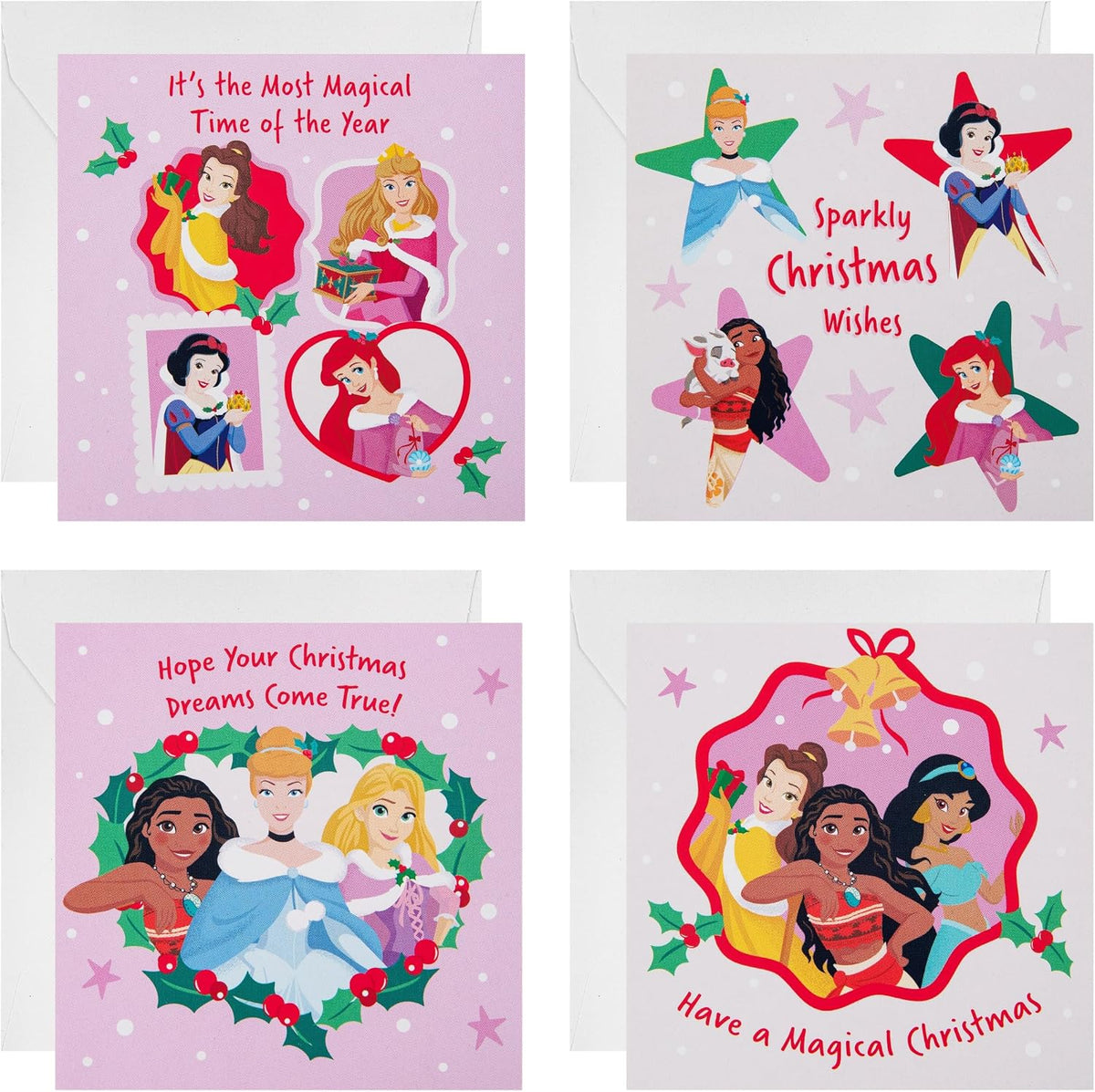 Disney Princess Pack of 20 in 4 Designs Christmas Cards