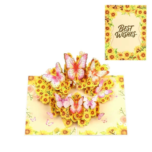 Sunflowers Flying & Butterflies Dancing Best Wishes 3D Pop Up Greeting Card