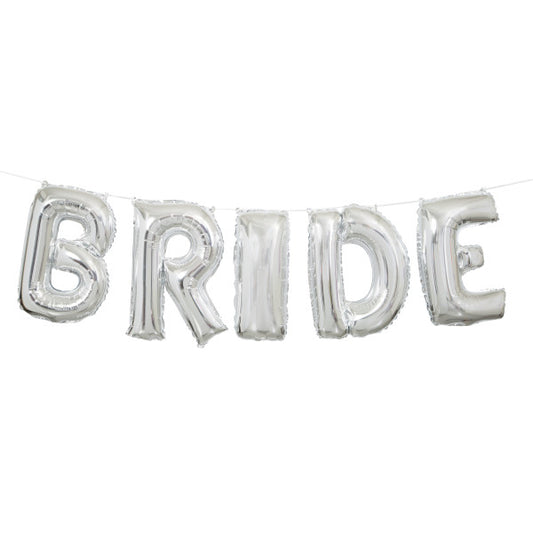 Silver Bride Foil Letter Balloon Banner Kit, 14"